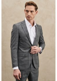 Resim AC&Co / Altınyıldız Classics Ekstra Slim Fit Dar Kesim Mono Yaka Kareli Takım Elbise - 556336968 Gri 