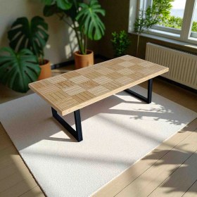 Resim Mirrorss Doğal Orta Sehpa Vernikli 120 x 60 cm Ofis Salon Sehpası Retro Tasarım 