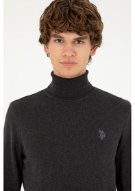 Resim U.S. Polo Assn. Erkek Slim Fit Boğazlı Yaka Antrasit Melanj Basic Kazak 50293523-VR081 