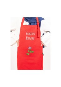 Resim Mutfak Önlüğü Kişiye Ve İsme Özel Nakışlı Mutfak Önlüğü Gül01 Farklı Renkler Kırmızı 