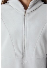 Resim Tommy Life Taş Kalın Yumuşak Dokulu Kapüşonlu Oversize Nakışlı Polar Kadın Sweatshirt -97286 Taş 