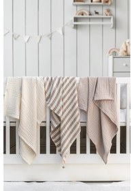 Resim Müslin Örtü & Battaniye 3'lü Set %100 Pamuk Oeko-teks Sertifikalı 80x70 Cm Bej 