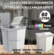 Resim Motek Technow 40+40 Ikili Dokunmatik Kapak Laundry Kirli Çamaşır Sepeti 