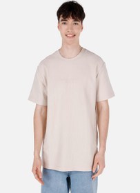 Resim Comfort Fit Yuvarlak Yaka Düz Erkek Bej Pamuk Kısa Kol Tişört 