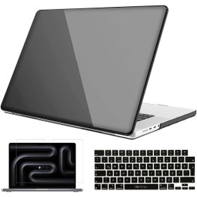 Resim NovStrap Apple Macbook Pro 14 inç M3 A2992 A2918 ile Uyumlu Parlak Kılıf + Siyah Klavye Kılıfı +Film 