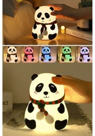 Resim 5 Farklı Renk Modlu Panda Figürlü Pofuduk Led Gece Lambası-yumuşak Dokulu Çocuk Odası Ve Dekoratif Şarjlı Ortam Işığı Renkli 