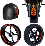 Resim Moto Rider 4'lü Sticker Seti Floresan Turuncu İç Dış Jant Şeridi Kask ve Çamurluk Çınar Extreme Çınar Extreme