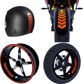 Resim Moto Rider 4'lü Sticker Seti Floresan Turuncu İç Dış Jant Şeridi Kask ve Çamurluk Çınar Extreme 