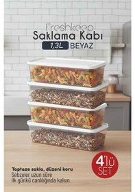 Resim 4'lü Saklama Kabı 1,3 Litre Derin Dondurucu Mikrodalga Uyumlu Ekru 