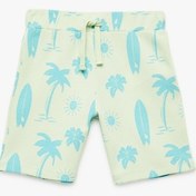 Resim Koton Pamuklu Sörf Temalı Palmiye Baskılı Normal Bel Bermuda Şort Mavi Desenli 5skb40197tk Mavi Desenli 