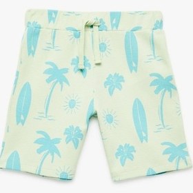 Resim Koton Pamuklu Sörf Temalı Palmiye Baskılı Normal Bel Bermuda Şort Mavi Desenli 5skb40197tk Mavi Desenli 