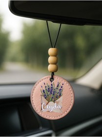 Resim Cekuonline Kişiye Özel İsim Yazılı 1.Sınıf Deri Ahşap Dekorlu Dikiz Aynası Süsü Pudra Pembe - Lavender 