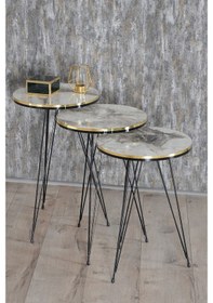 Resim Zigon Sehpa Ve Orta Sehpa Elip Set Siyah Tel Ayak Çift Altın Efes 