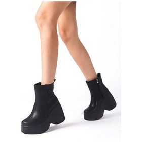 Resim Kadın Celsi Siyah Yandan Fermuarlı 9 Cm Yüksek Dolgu Topuklu Mevsimlik Kadın Kısa Bot Bootie Siyah 