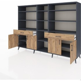 Resim Hyperion Dolap 12 Raflı 2 Çekmeceli 4 Kapaklı 220x44x163 Antrasit-çam Atlas Çam - Antrasit 