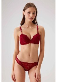 Resim Pierre Cardin 4031 Kadın Bordo Balenli Destekli Dantelli Sütyen Külot Takım -bordo Bordo 