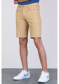 Resim HLT Jeans Erkek Bej Slim Kesim Comfort Likralı Esnek Jeans Şort Thomas-Bej 001 
