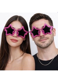 Resim Fuşya Renk Disko Yıldızı Retro Parti Gözlüğü 16x7 Cm 