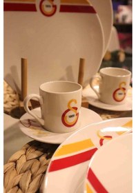 Resim Lisanslı Galatasaray 2 Kişilik Porselen Yemek Takımı Ve Fincan Takımı Seti 