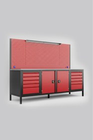 Resim dorf 2,5 Metre 10 Çekmeceli 2 Dolaplı Çalışma Tezgahı Boş 