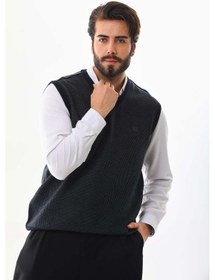 Resim Pelikan Erkek V Yaka Desenli Süveter 7612 Füme 