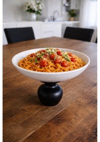 Resim Justwood Macaroni Siyah Nar Ayaklı 22,5 Cm Melamin Servis Tabağı, Çukur Sunum Tabağı, Sunumluk, Kase Beyaz - Siyah 