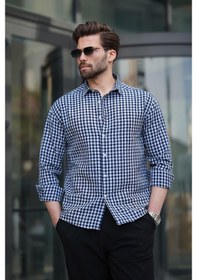 Resim Lacivert Pötikareli Uzun Kollu Erkek Gömlek E6763 Lacivert 