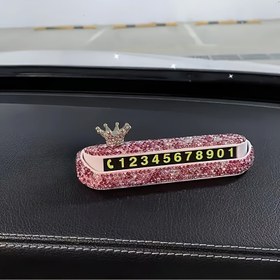Resim Taç Kaplı Park Yeri İşareti, Elmas Kristal Gizlenebilir Geçici Araç Numara Kartı Plakası Telefon Numarası Kartı Taşlı Araba Stickerları - Dayanıklı Plastik Gece Görüşü Gösterge Paneli Telefon Numarası Kartı Yeşil Arka Işıklı Ekran 