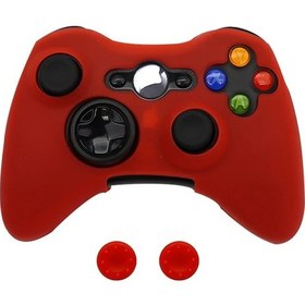 Resim Kırmızı-silikon Koruyucu Kılıf Xbox 360 Gamepad İçin Kauçuk Kabuk Cilt Xbox 360 Denetleyicisi + 2 Başparmak Sapları Caps 
