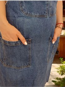 Resim Kot Kumaş Boyundan Askılı Çok Cepli Mutfak Önlüğü Mavi M 