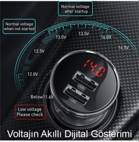 Resim Tongxida Dijital Ekranlı 24w 4.8a Çift Usb Hızlı Araba Şarjı Gri 
