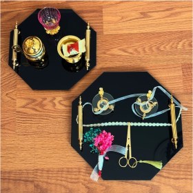 Resim Siyah Aynalı Ikili Altıgen Söz ve Nişan Tepsisi, Damat ve Kahve Şıklığı 