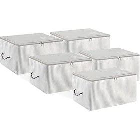 Resim GARENTAS 5'li Küçük Boy Gri Çizgili Hurç Seti, 30x22x18 cm 