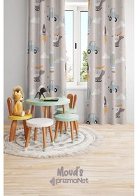 Resim Araba Ve Helikopter Desenli Baskılı Çocuk Ve Bebek Odası Fon Perdesi 2 Kanat - Prd-03 Çok Renkli 