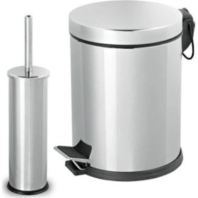 Resim Fixer365 Paslanmaz Pedallı 3 Lt Çöp Kovası - Klozet Fırçası 2'li Banyo Seti 