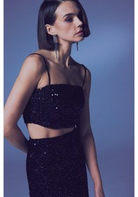 Resim Sateen İp Askılı Payet Crop - Siyah-135639 Siyah 
