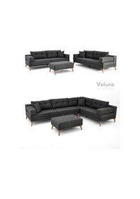 Resim Zeri Modüler Yataklı Koltuk Takımı & 2 Adet Üçlü Kanepe & Puflu Köşe Takımı 3+3 - Antrasit - 110 Antrasit 