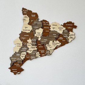 Resim Katalonya Ahşap Duvar Haritası - Çok Katmanlı ve Çok Renkli Ahşap Harita - Large | 60x60 cm 