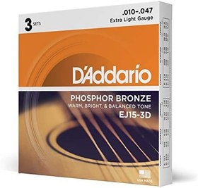 Resim D'Addario Akustik Gitar Tel Seti, 3'Lü Paket, Phosphor-Bronz 
