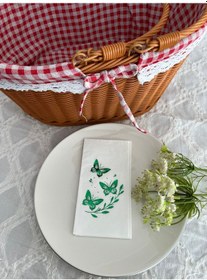 Resim Yeşil Yaldızlı Beyaz Kelebek Yaprak Detaylı Peçete 16 Adet 