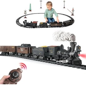 Resim Elektrikli Tren Seti Uzaktan Kumanda, Duman, Işık ve Ses Efekti, Vagonlar ve Raylar, 3+ Yaş 