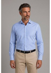 Resim Bisse Mavi Regular Fit Cepsiz Uzun İtalyan Yaka Gömlek Gmczg261022 C35 