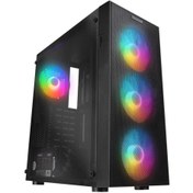 Resim EVEREST FACED-V3, Mesh, 500W, 4x12cm Sabit Rainbow Fan, Temperli Cam Yan Panel, ATX, GAMING KASA 