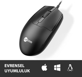 Resim Lecoo MS101 USB Kablolu 1200DPI 3 Tuşlu Optik Mouse - PC, Mac, Dizüstü Bilgisayar ile Uyumlu, Tak Çalıştır Kolay Bağlantı, Sağ ve Sol Elle Kullanıma Uygun, Kompakt Mouse Siyah 