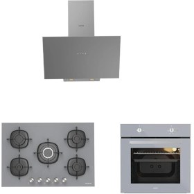 Resim Silverline Karma Gri Cam Ankastre Set 3481 Davlumbaz - CS5622S01 75CM Ocak - Esty AEF6601S04 Firin 