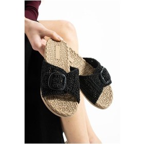 Resim Modafrato Royal Tokalı Hasır Kadın Terlik Dış Mekan Ve Ev Terliği Siyah 