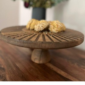 Resim Doğal Ahşap Sunumluk Standı , Ahşap Kek Standı , Ayaklı Doğal Ahşap Sunumluk Siyah Ceviz 
