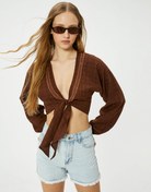 Resim Crop Kimono Önden Bağlamalı Slim Fit Uzun Kollu 