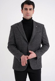 Resim Efor Comfort Fit Torba Cep Kazayağı Desenli %100 Yün Antrasit Blazer Ceket C 729 
