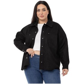 Resim Büyük Beden Çıtçıt Kapamalı Torba Cepli Süet Siyah Gömlek-siyah Siyah 